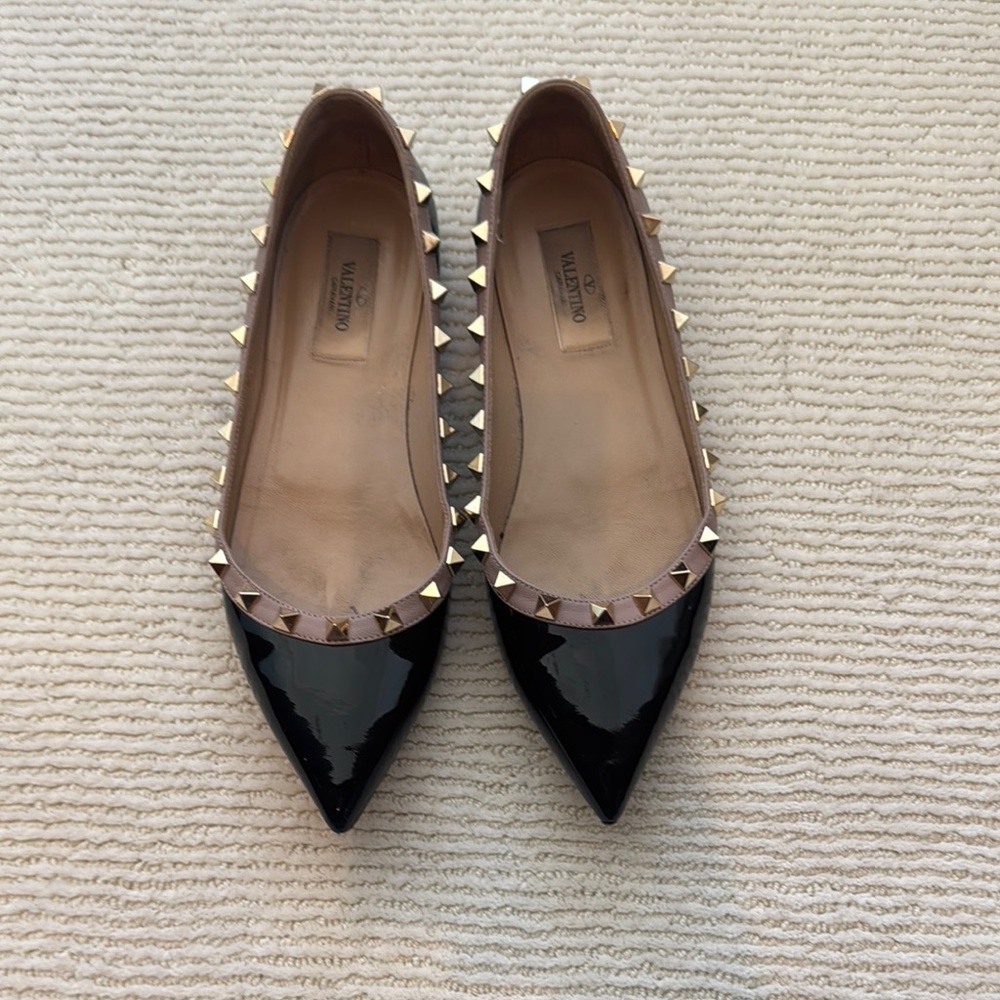 Valentino Black and Gold Studded Flats